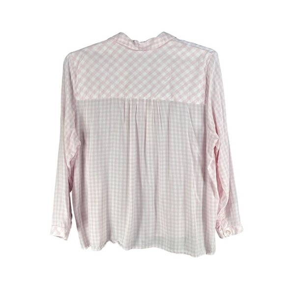 J Jill Womens XL Pink Gingham Popover Blouse Notch Neckline Clean Girl Feminine - Picture 8 of 16